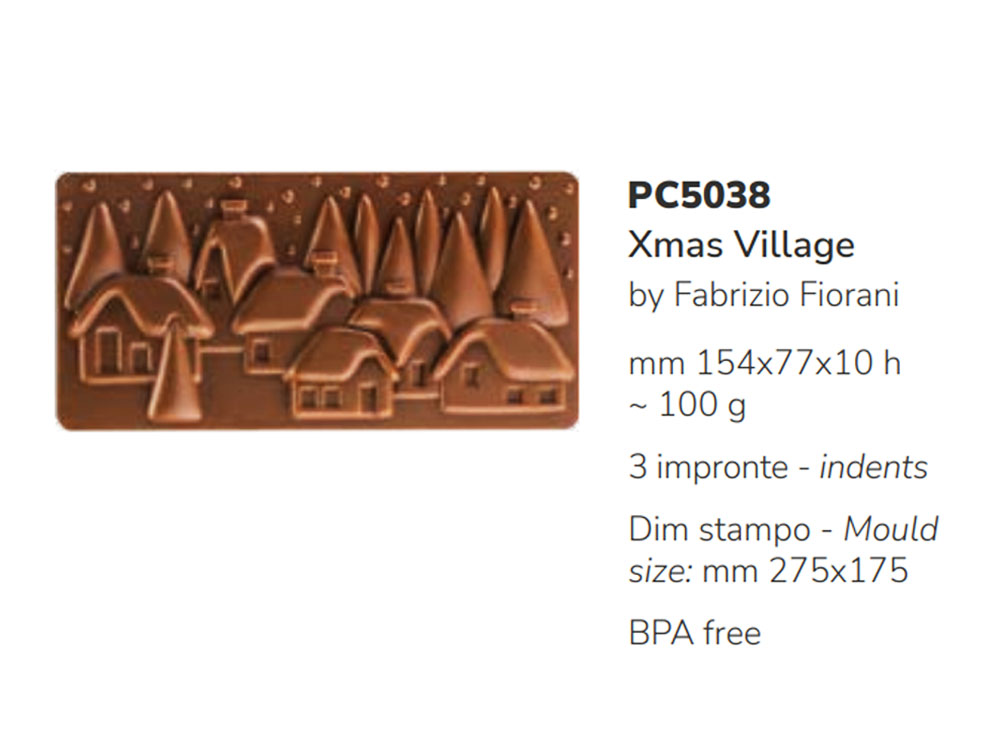 Форма для шоколадных конфет 154×77 h10 PC5038 Xmas Village_Размеры формы