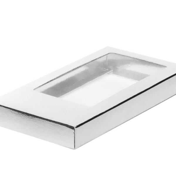Коробка для шоколадной плитки 160x80 h17 с окном 060701 серебро
