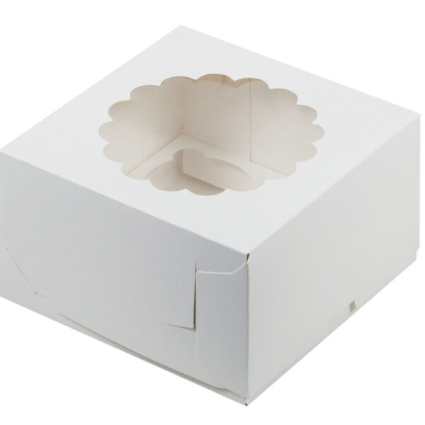 Коробка для капкейков 160x160 h100 с ажурным окошком 040273 белая