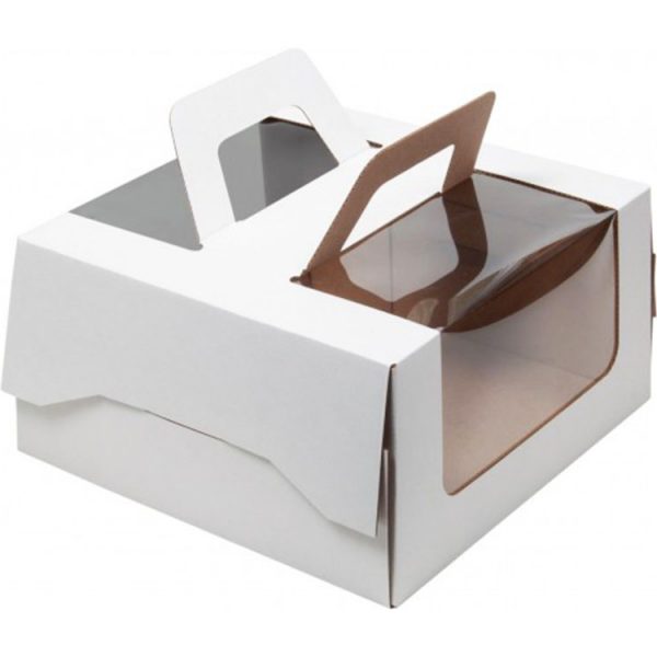 Коробка для торта с ручкой и окошком (белая) 019015
