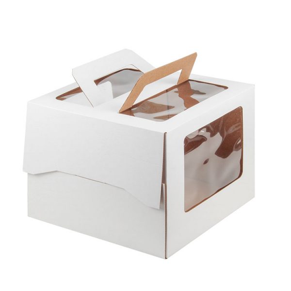 Коробка для торта с ручкой и окошком (белая) 019020