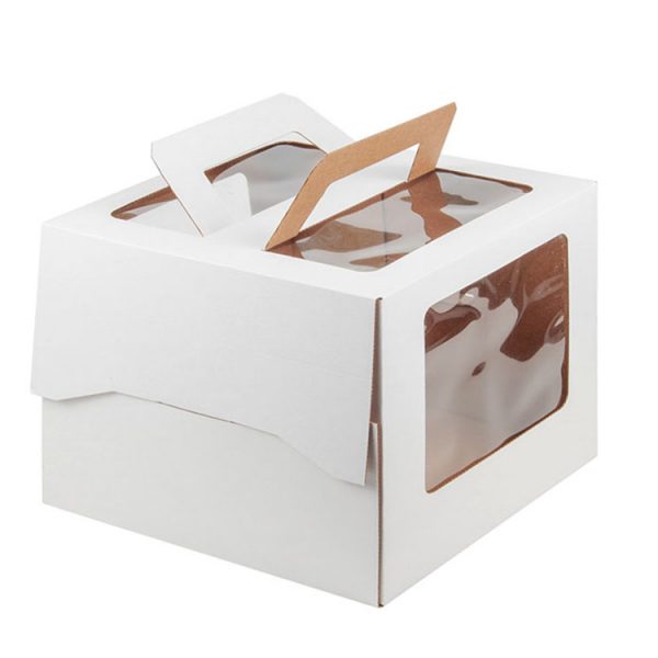 Коробка для торта с ручкой и окошком (белая) 019030