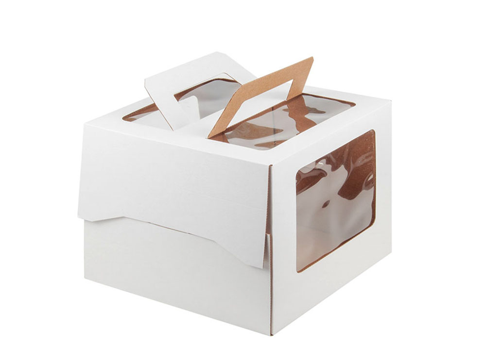 Коробка для торта с ручкой и окошком (белая) 019030